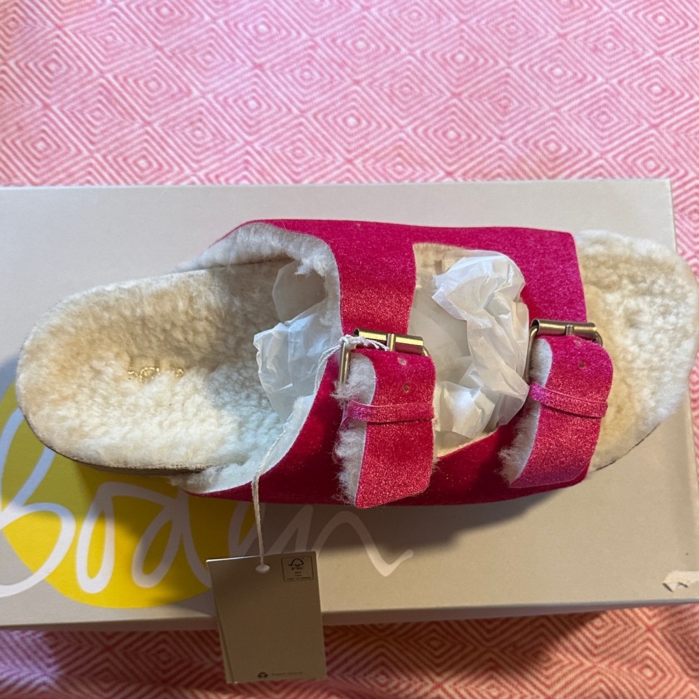 Boden Pink Fuzzy Women's Sandals